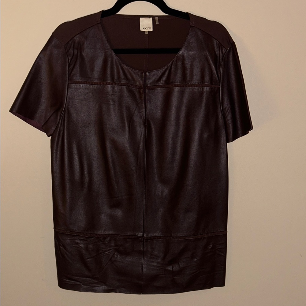 Ecru Women's Burgundy Short Sleeve Faux Leather Top Size Large